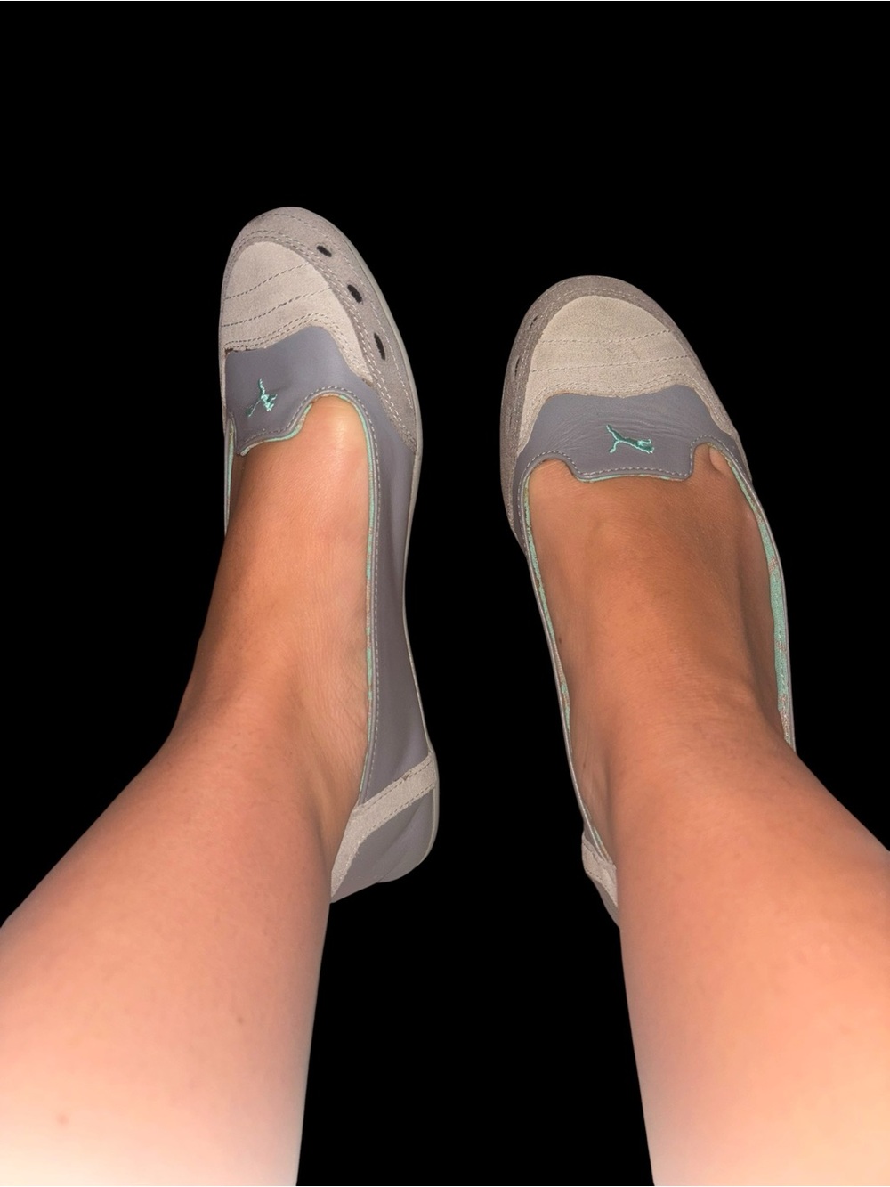 Puma Gray Ballet Flats with Mint Accents